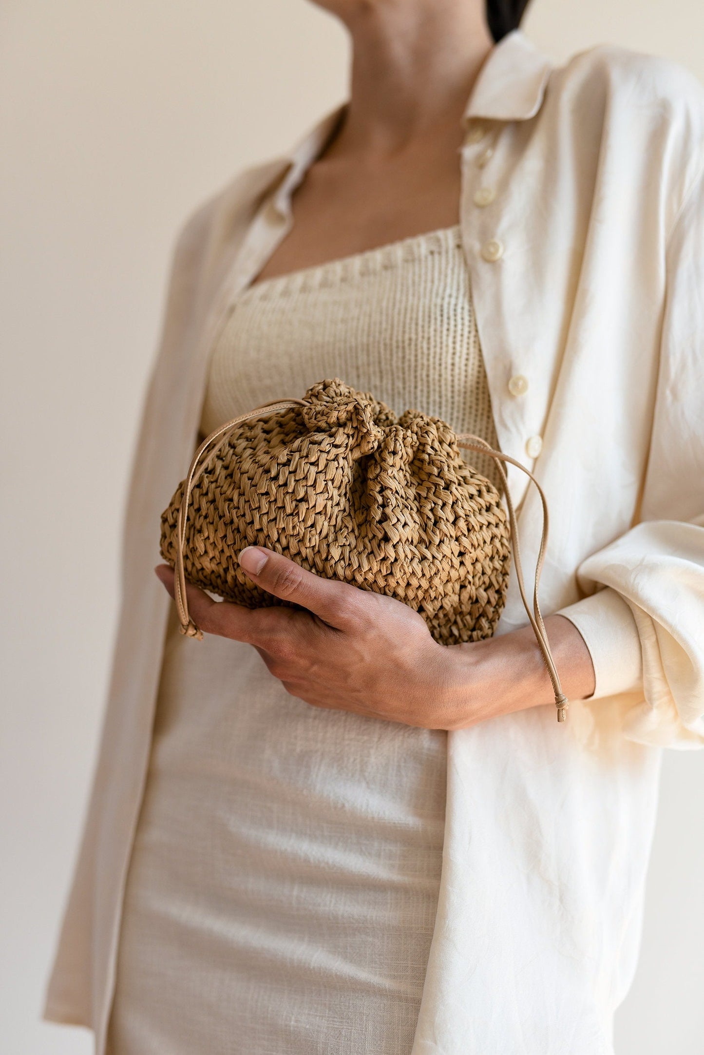 Raffia Pouch Bag, Crochet Raffia Handbag, Short Strap Crossbody, Summer Wrist Bag, Minimal Straw Bag, Red Mini Bag — The Aster Raffia Pouch