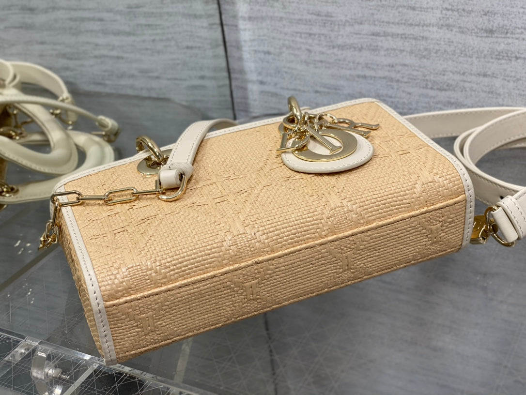 Dior Lady D-Joy Small Natural Macrocannage Raffia - 22.5x6x11.5cm