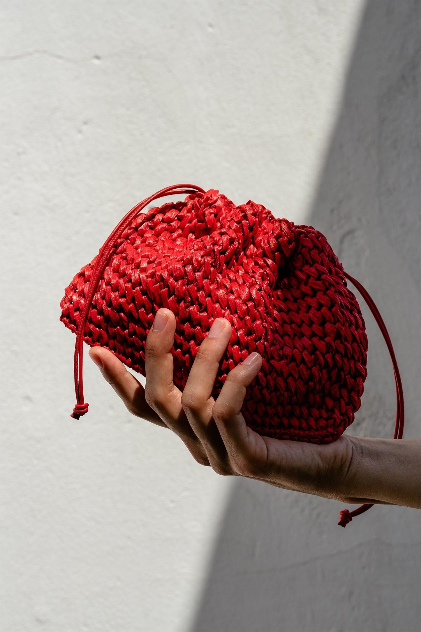 Raffia Pouch Bag, Crochet Raffia Handbag, Short Strap Crossbody, Summer Wrist Bag, Minimal Straw Bag, Red Mini Bag — The Aster Raffia Pouch