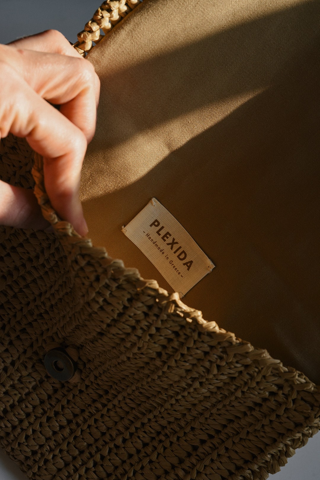 Crochet Raffia Clutch in Tan, Straw Summer Bag, Raffia Clutch Handbag, Tan Crochet Summer Bag, Crochet Straw Clutch  — Marigold Bag